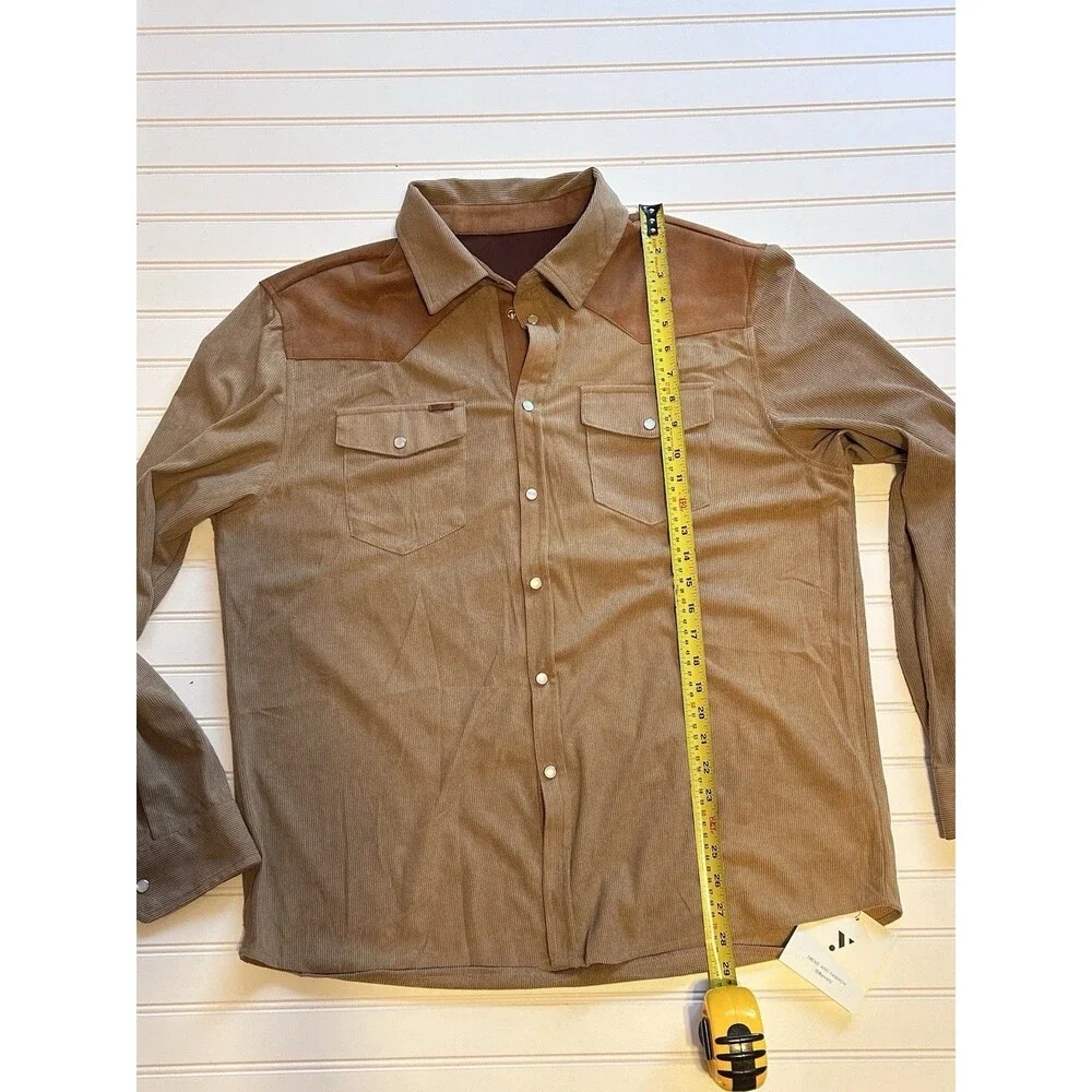 NWT Yousify Men's XL Lightweight Brown Corduroy Western Pearl Snap Shacket Boho